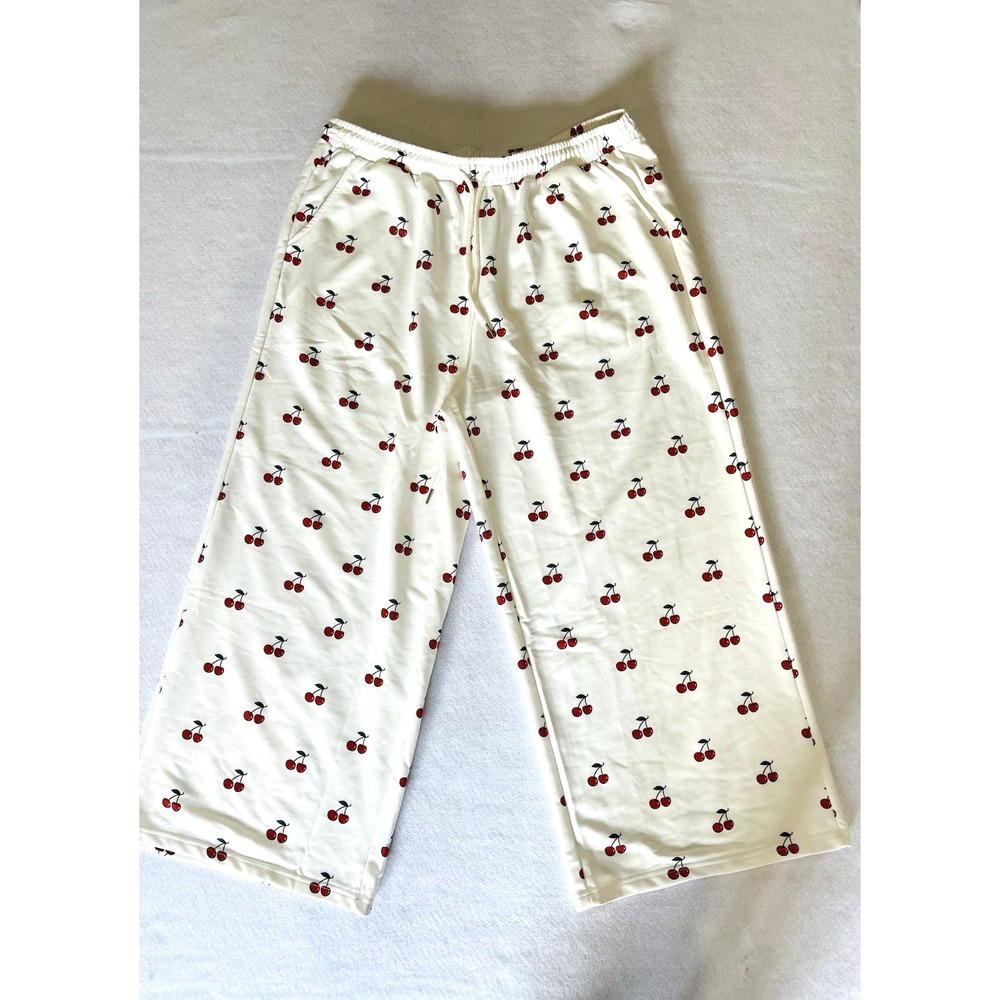 Womens White 3XL All over cherry print lounge pants sweat pants joggers